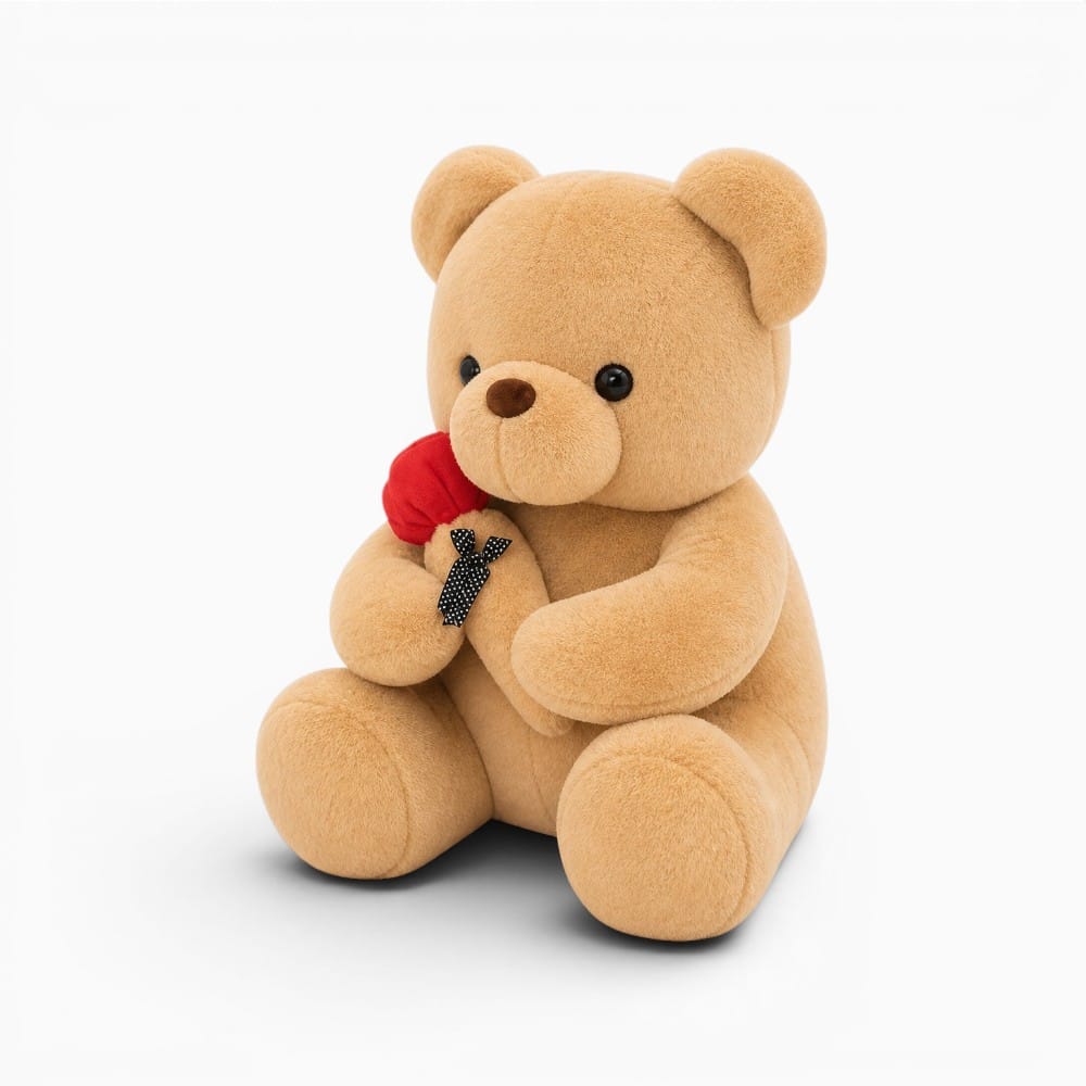 Pluschtierland Beige Teddybär Plüschtier mit Rose Beige Teddybär Plüschtier mit Rose