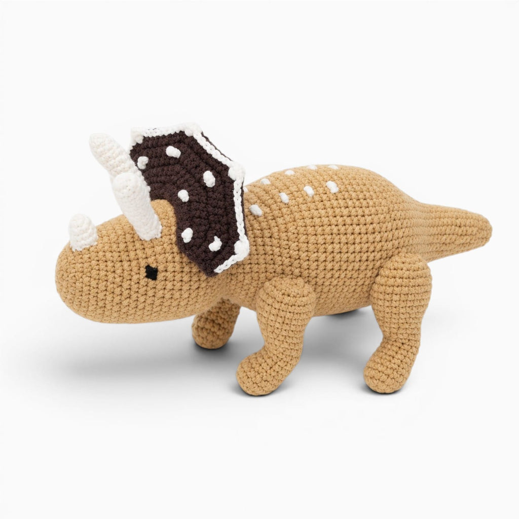 Pluschtierland Beiges gehäkeltes Triceratops Kuscheltier Beiges gehäkeltes Triceratops Kuscheltier