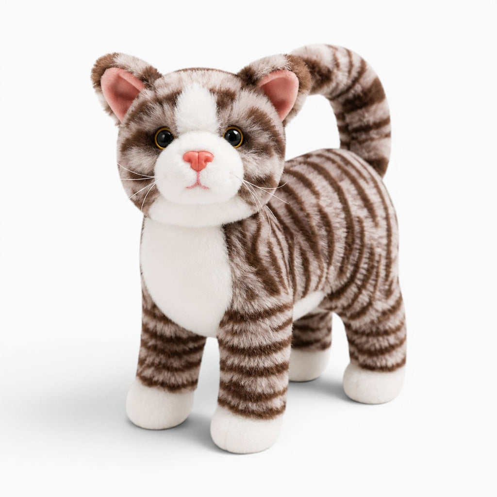 Pluschtierland Braun-weiß gestreiftes Katzen Kuscheltier Braun-weiß gestreiftes Katzen Kuscheltier