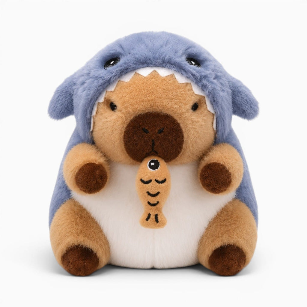 Pluschtierland Capybara-Kuscheltier im Haikostüm mit Fisch Capybara-Kuscheltier im Haikostüm mit Fisch