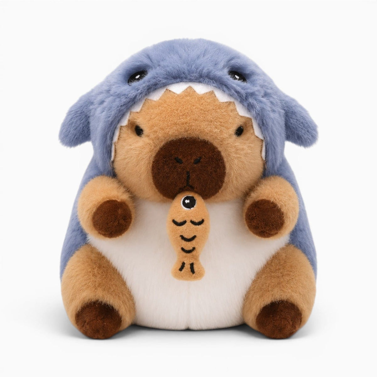 Pluschtierland Capybara-Kuscheltier im Haikostüm mit Fisch Capybara-Kuscheltier im Haikostüm mit Fisch