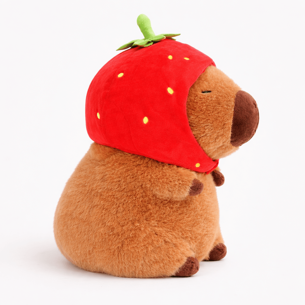 Pluschtierland Capybara Kuscheltier mit Erdbeer-Hut weich Capybara Kuscheltier mit Erdbeer-Hut weich