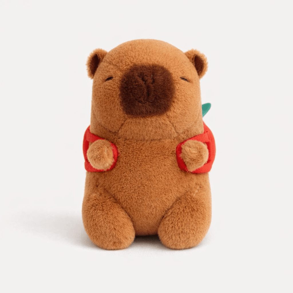 Pluschtierland Capybara Kuscheltier mit Erdbeer-Rucksack Capybara Kuscheltier mit Erdbeer-Rucksack