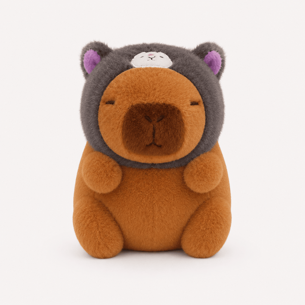 Pluschtierland Capybara Kuscheltier mit Grauer Katzenmütze Capybara Kuscheltier mit Grauer Katzenmütze