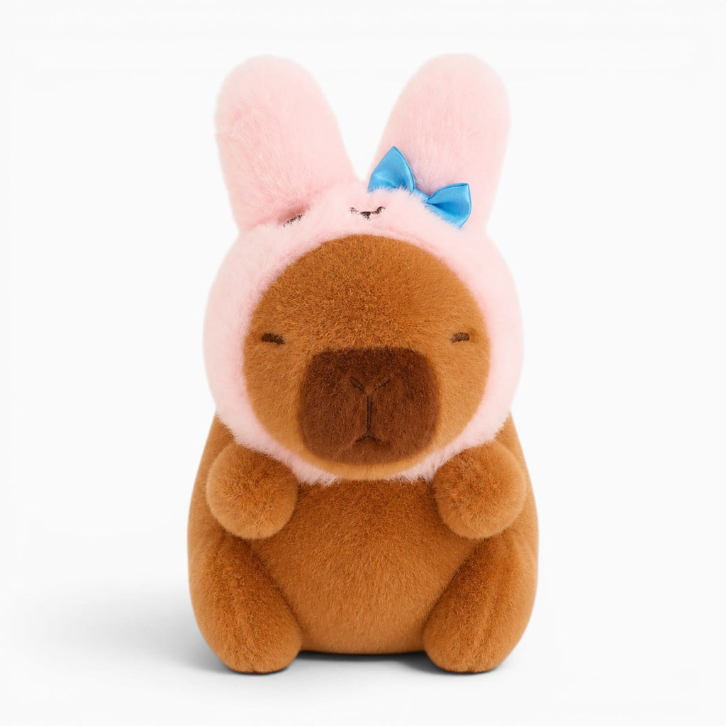 Pluschtierland Capybara Kuscheltier mit Rosa Hasenmütze Capybara Kuscheltier mit Rosa Hasenmütze