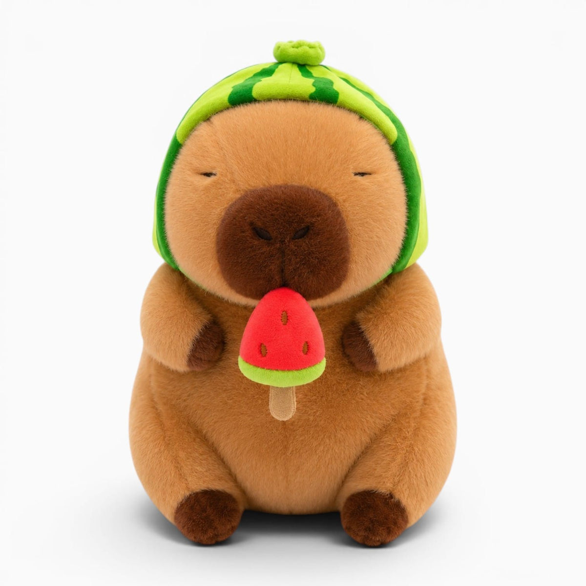 Pluschtierland Capybara-Kuscheltier mit Wassermelonenmütze Capybara-Kuscheltier mit Wassermelonenmütze