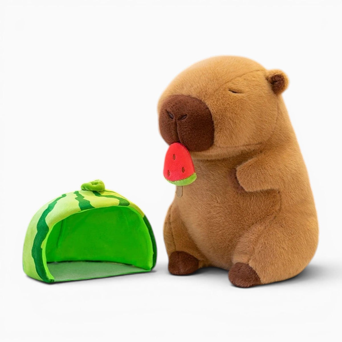 Pluschtierland Capybara-Kuscheltier mit Wassermelonenmütze Capybara-Kuscheltier mit Wassermelonenmütze