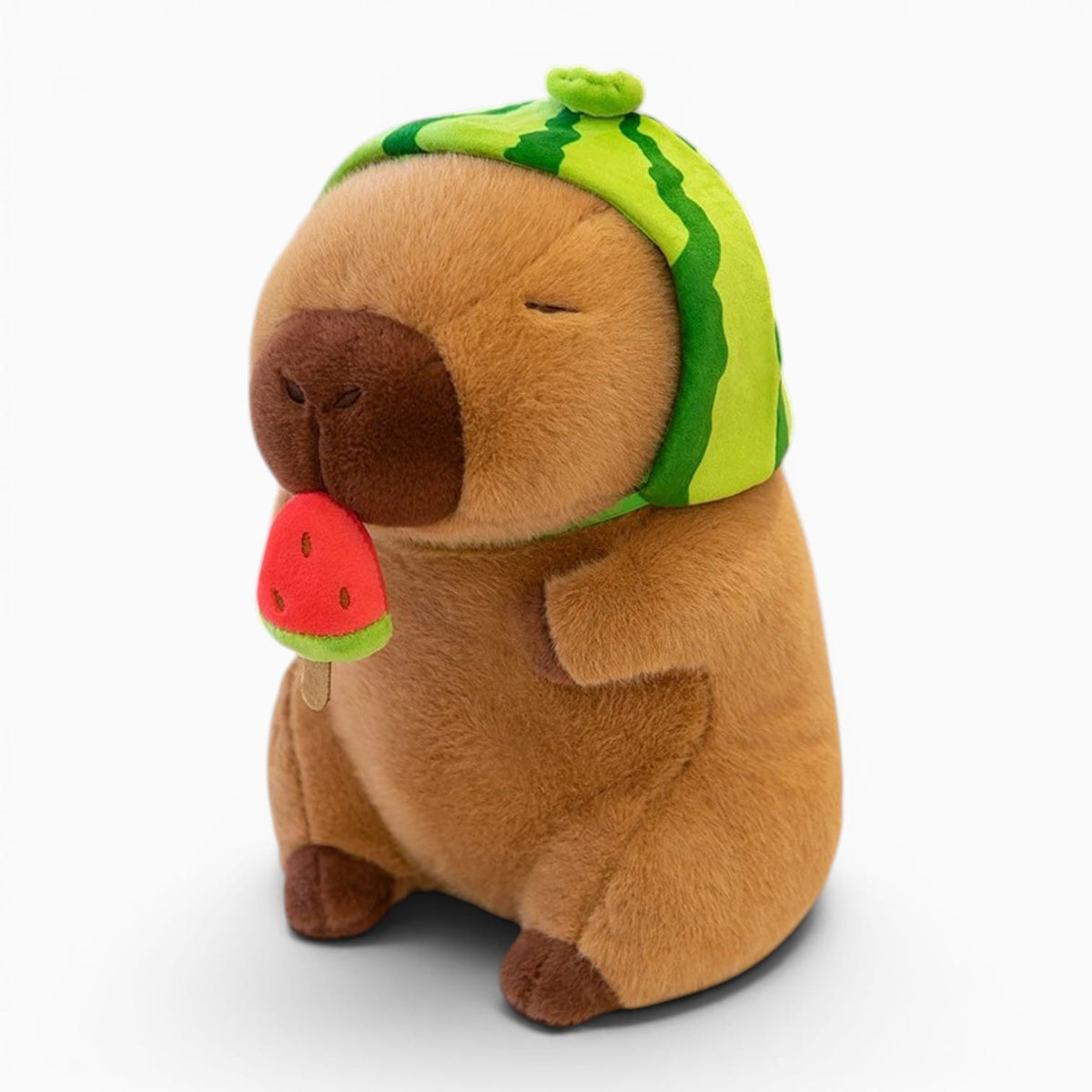 Pluschtierland Capybara-Kuscheltier mit Wassermelonenmütze Capybara-Kuscheltier mit Wassermelonenmütze