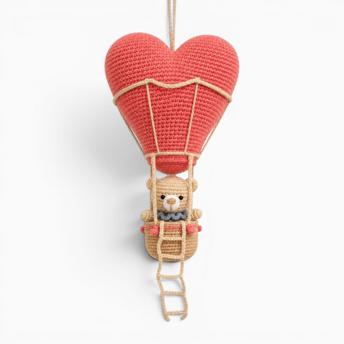 Pluschtierland Gehäkelter Herz Heißluftballon mit Bären Kuscheltier Gehäkelter Herz Heißluftballon mit Bären Kuscheltier