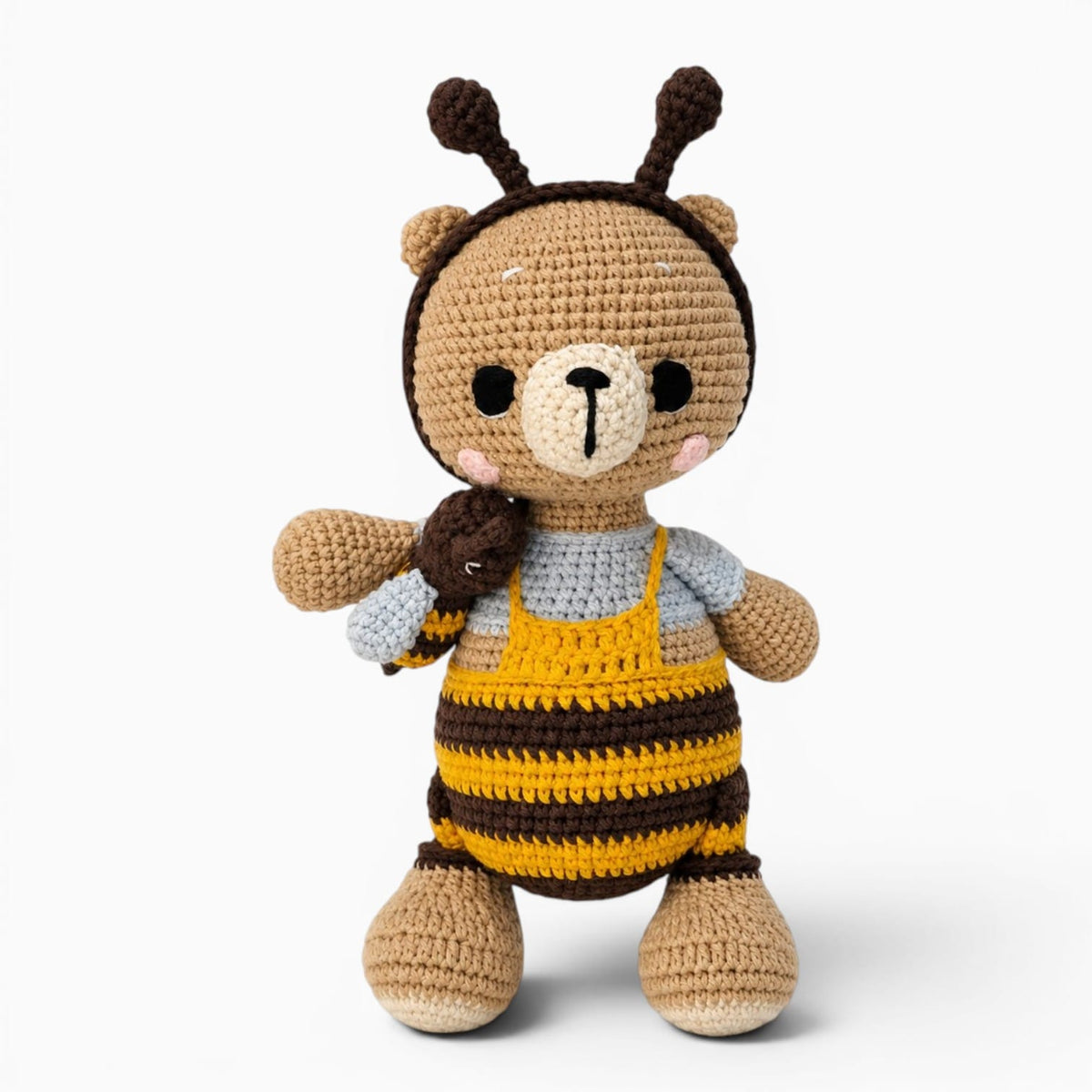 Pluschtierland Gehäkeltes Bären Kuscheltier im Bienenkostüm Gehäkeltes Bären Kuscheltier im Bienenkostüm