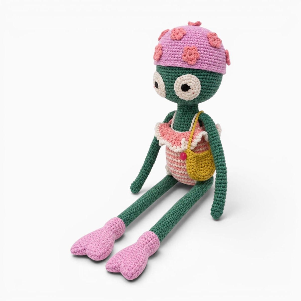 Pluschtierland Gehäkeltes Frosch Kuscheltier mit Badeanzug Gehäkeltes Frosch Kuscheltier mit Badeanzug