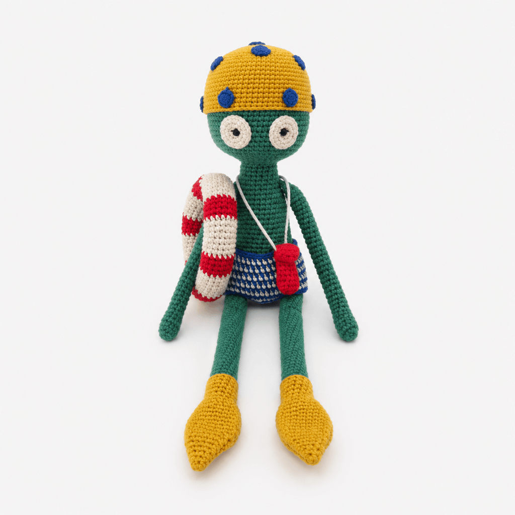 Pluschtierland Gehäkeltes Frosch Kuscheltier mit Schwimmring Gehäkeltes Frosch Kuscheltier mit Schwimmring