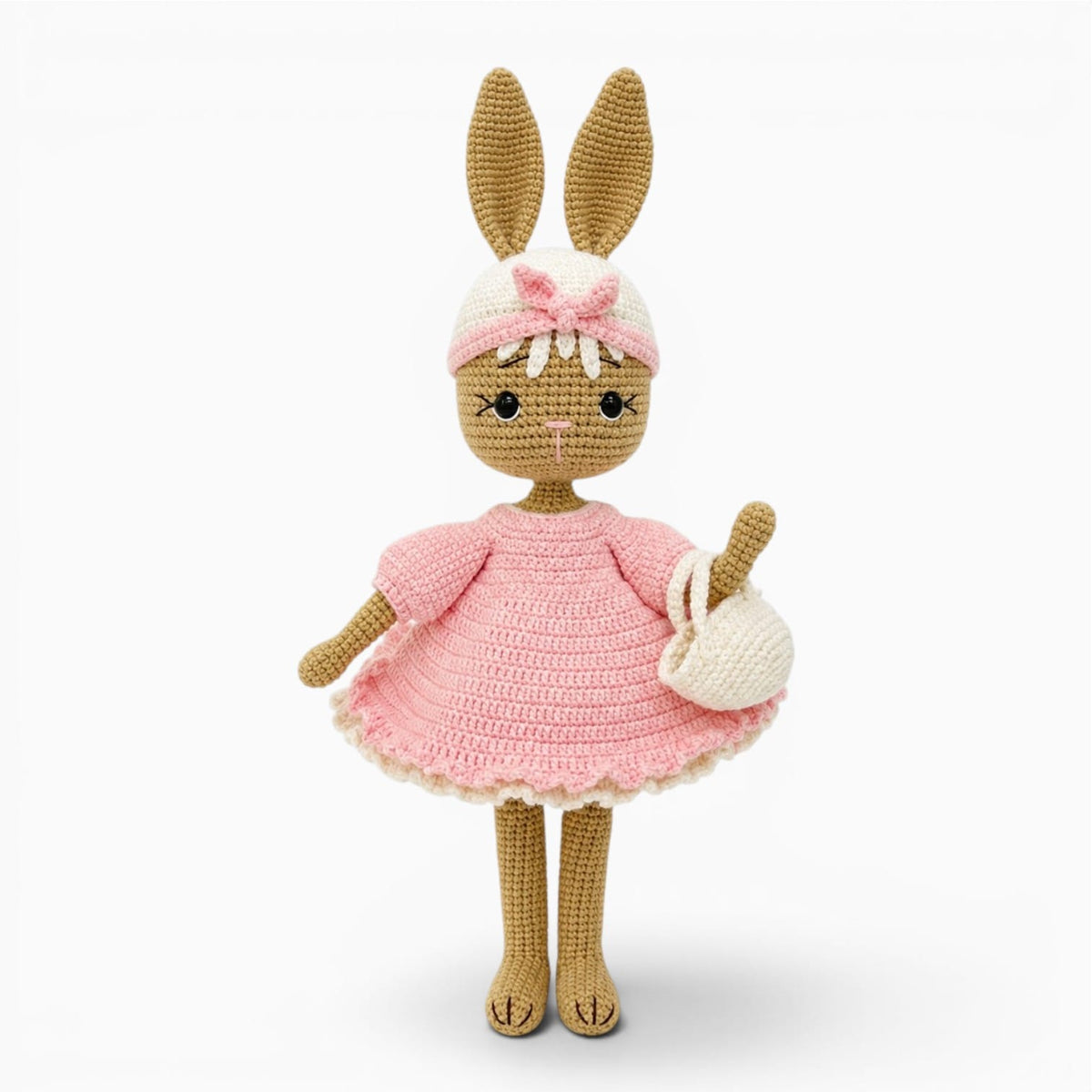 Pluschtierland Gehäkeltes Hasen Kuscheltier im rosa Kleid Gehäkeltes Hasen Kuscheltier im rosa Kleid