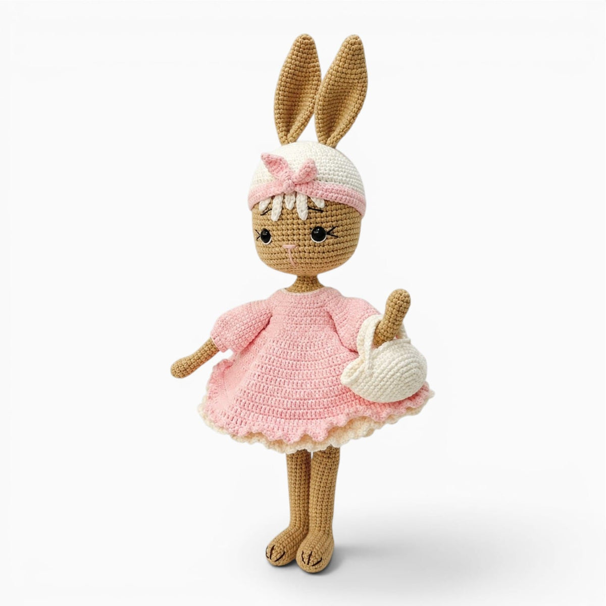 Pluschtierland Gehäkeltes Hasen Kuscheltier im rosa Kleid Gehäkeltes Hasen Kuscheltier im rosa Kleid