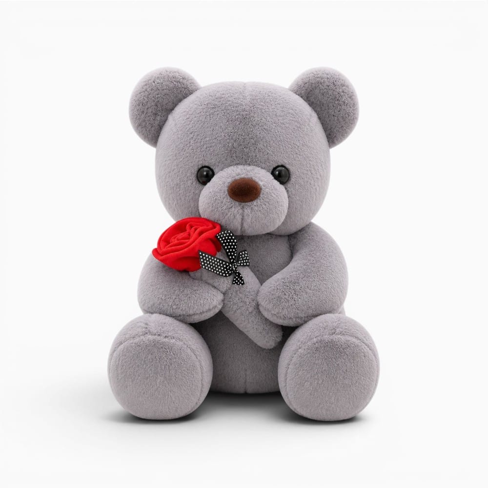 Pluschtierland Grau Teddybär Plüschtier mit Rose Grau Teddybär Plüschtier mit Rose