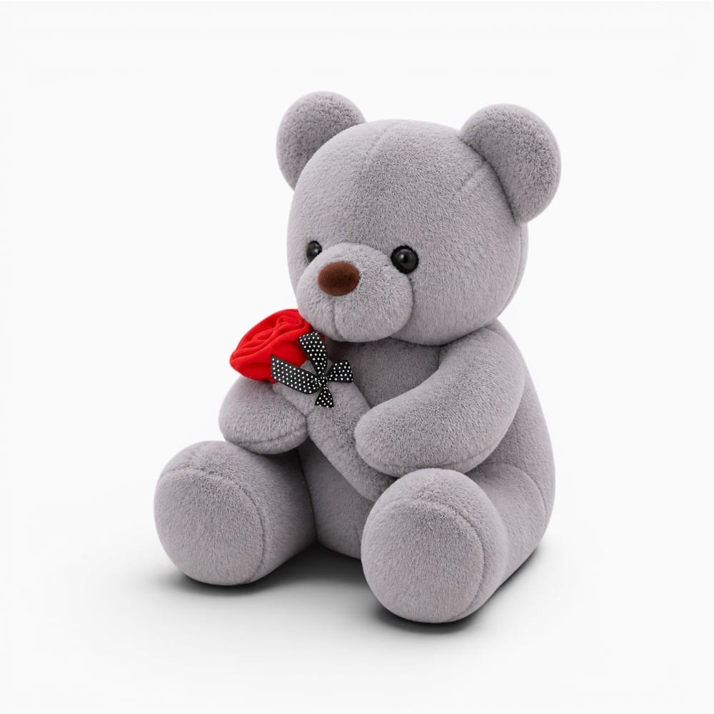 Pluschtierland Grau Teddybär Plüschtier mit Rose Grau Teddybär Plüschtier mit Rose