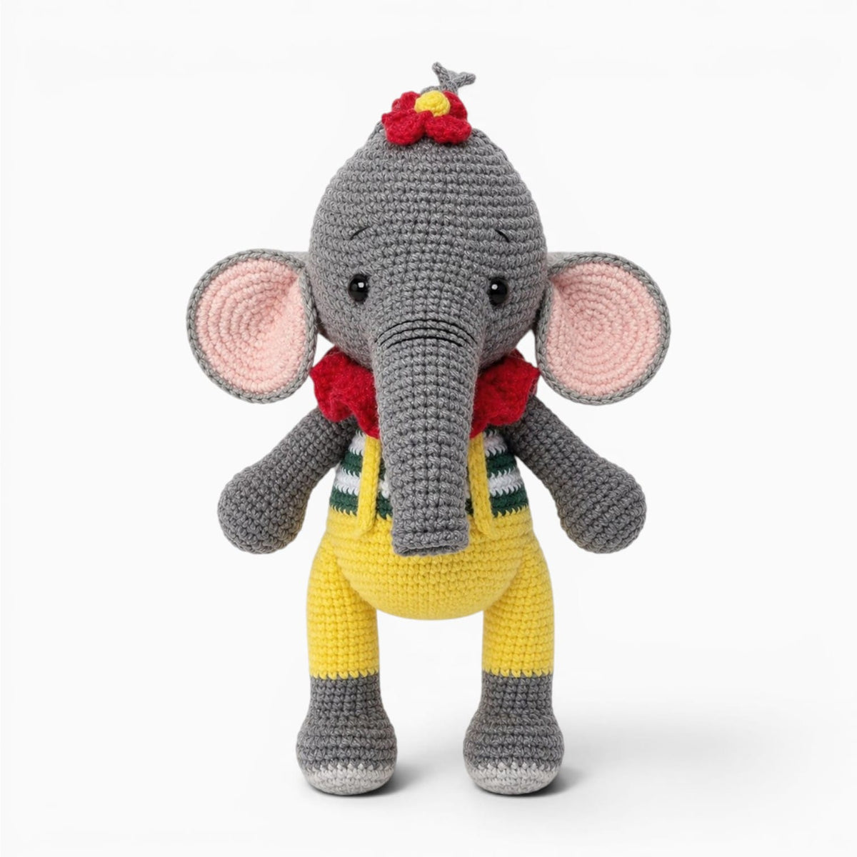 Pluschtierland Graues gehäkeltes Elefanten Kuscheltier mit Schal Graues gehäkeltes Elefanten Kuscheltier mit Schal