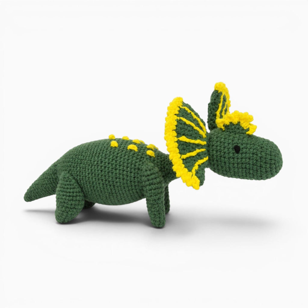 Pluschtierland Grünes gehäkeltes Triceratops Kuscheltier Grünes gehäkeltes Triceratops Kuscheltier