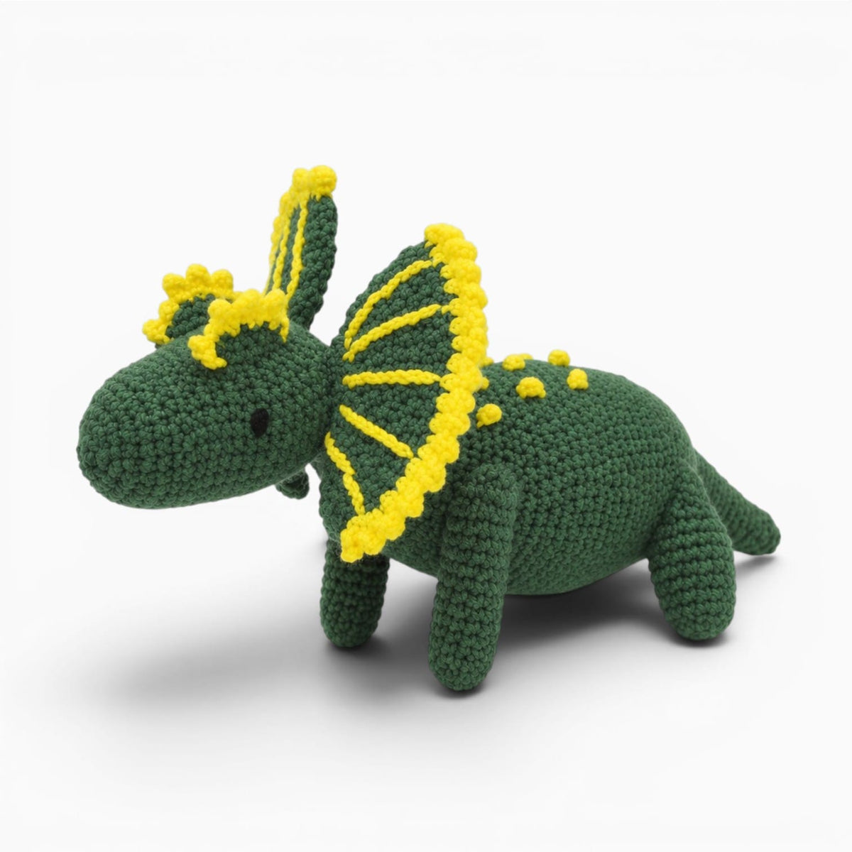 Pluschtierland Grünes gehäkeltes Triceratops Kuscheltier Grünes gehäkeltes Triceratops Kuscheltier