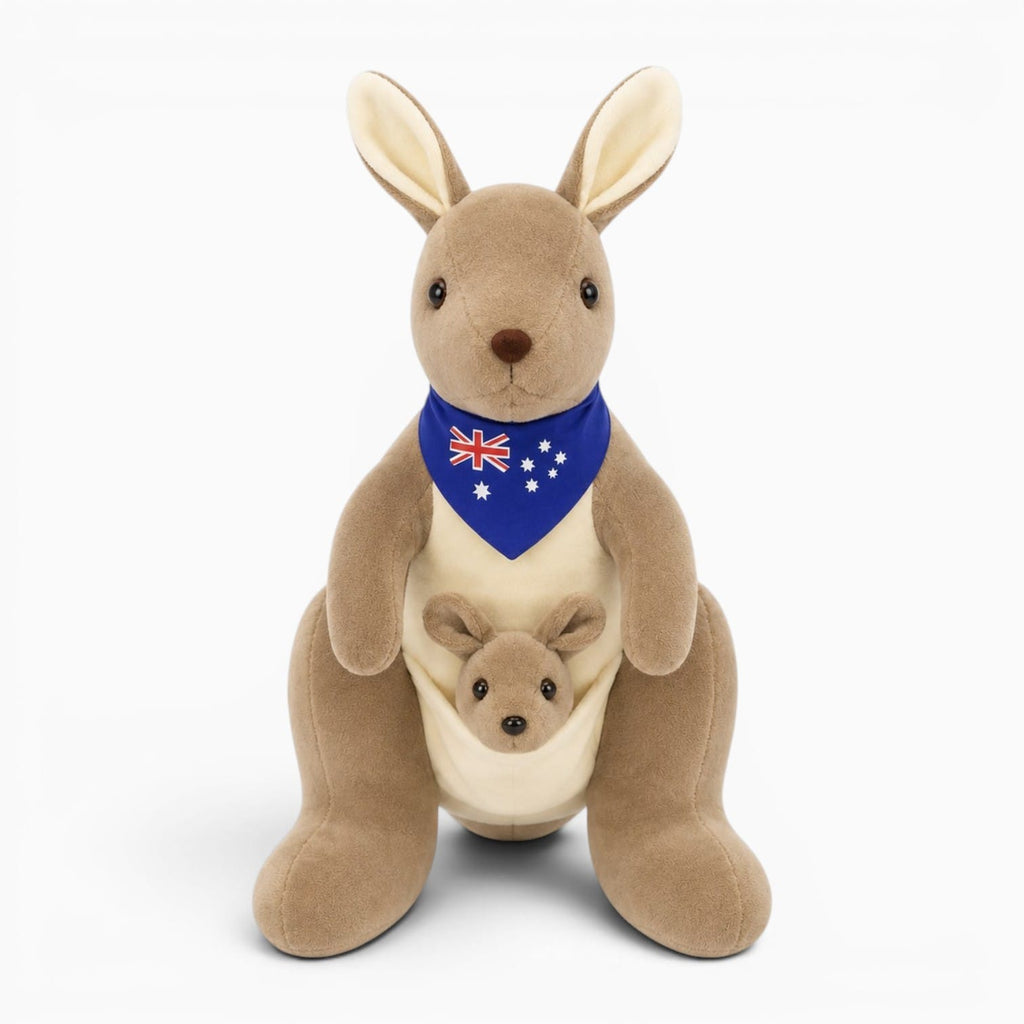 Pluschtierland Känguru Kuscheltier Mit Baby Und Australischer Flagge Känguru Kuscheltier Mit Baby Und Australischer Flagge
