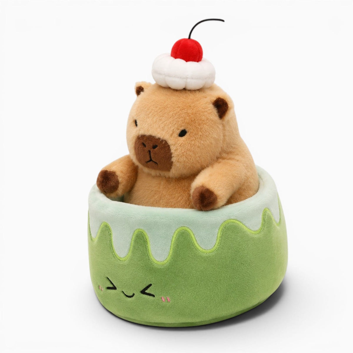 Pluschtierland Kawaii Capybara Kuscheltier im Grünen Kuchen Kawaii Capybara Kuscheltier im Grünen Kuchen