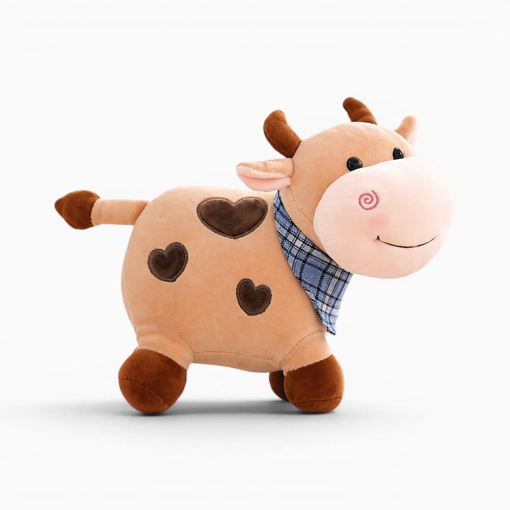 Pluschtierland Kuh Kuscheltier Braun mit Herzmuster Kuh Kuscheltier Braun mit Herzmuster