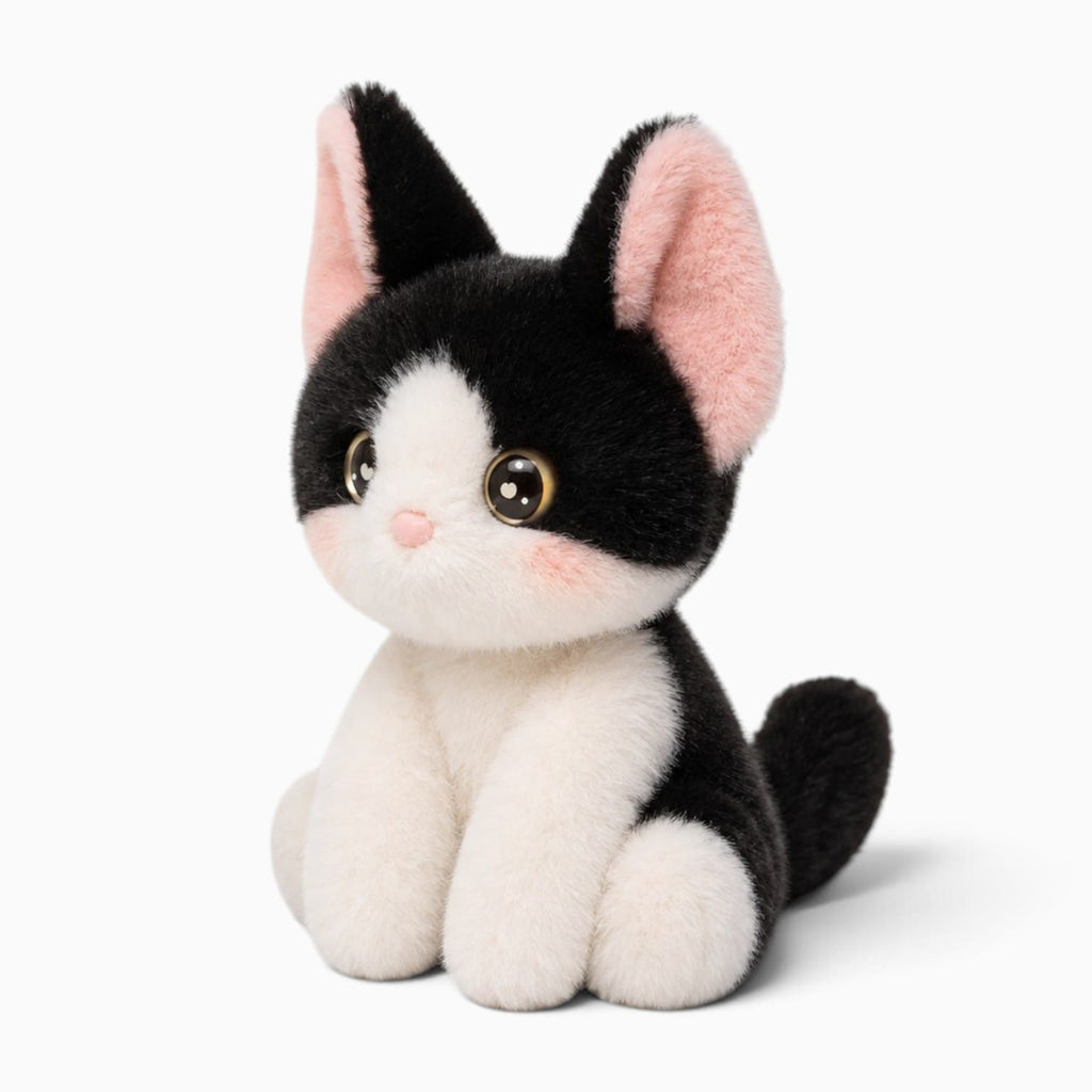 Pluschtierland Niedliches Katzen-Kuscheltier in Schwarz und Weiß Niedliches Katzen-Kuscheltier in Schwarz und Weiß