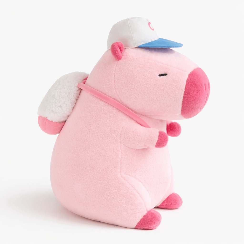 Pluschtierland Rosa Capybara Kuscheltier mit Kappe & Rucksack Rosa Capybara Kuscheltier mit Kappe & Rucksack