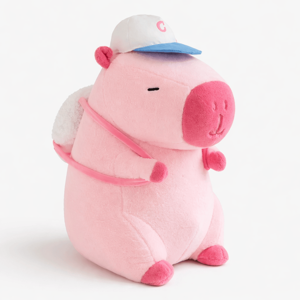 Pluschtierland Rosa Capybara Kuscheltier mit Kappe & Rucksack Rosa Capybara Kuscheltier mit Kappe & Rucksack