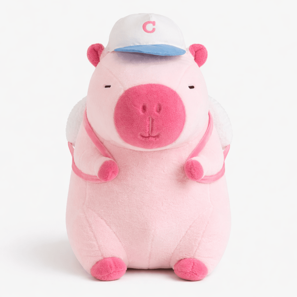Pluschtierland Rosa Capybara Kuscheltier mit Kappe & Rucksack Rosa Capybara Kuscheltier mit Kappe & Rucksack