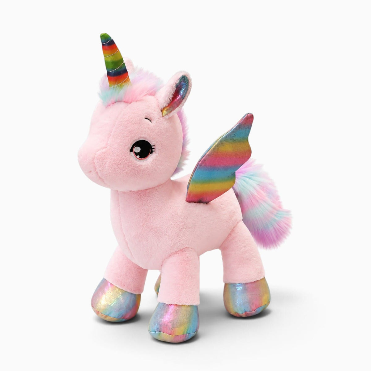 Pluschtierland Rosa Einhorn-Kuscheltier mit Regenbogenflügeln Rosa Einhorn-Kuscheltier mit Regenbogenflügeln