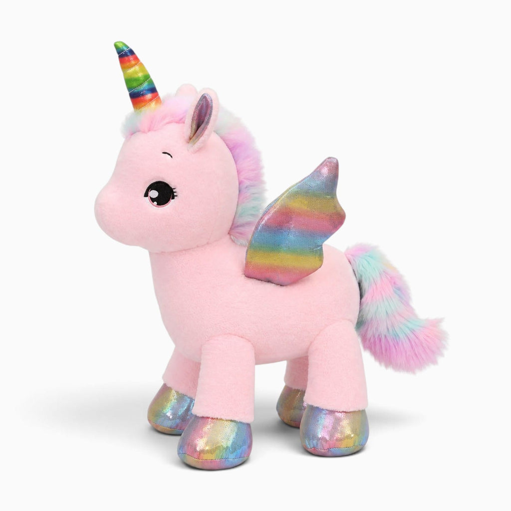 Pluschtierland Rosa Einhorn-Kuscheltier mit Regenbogenflügeln Rosa Einhorn-Kuscheltier mit Regenbogenflügeln