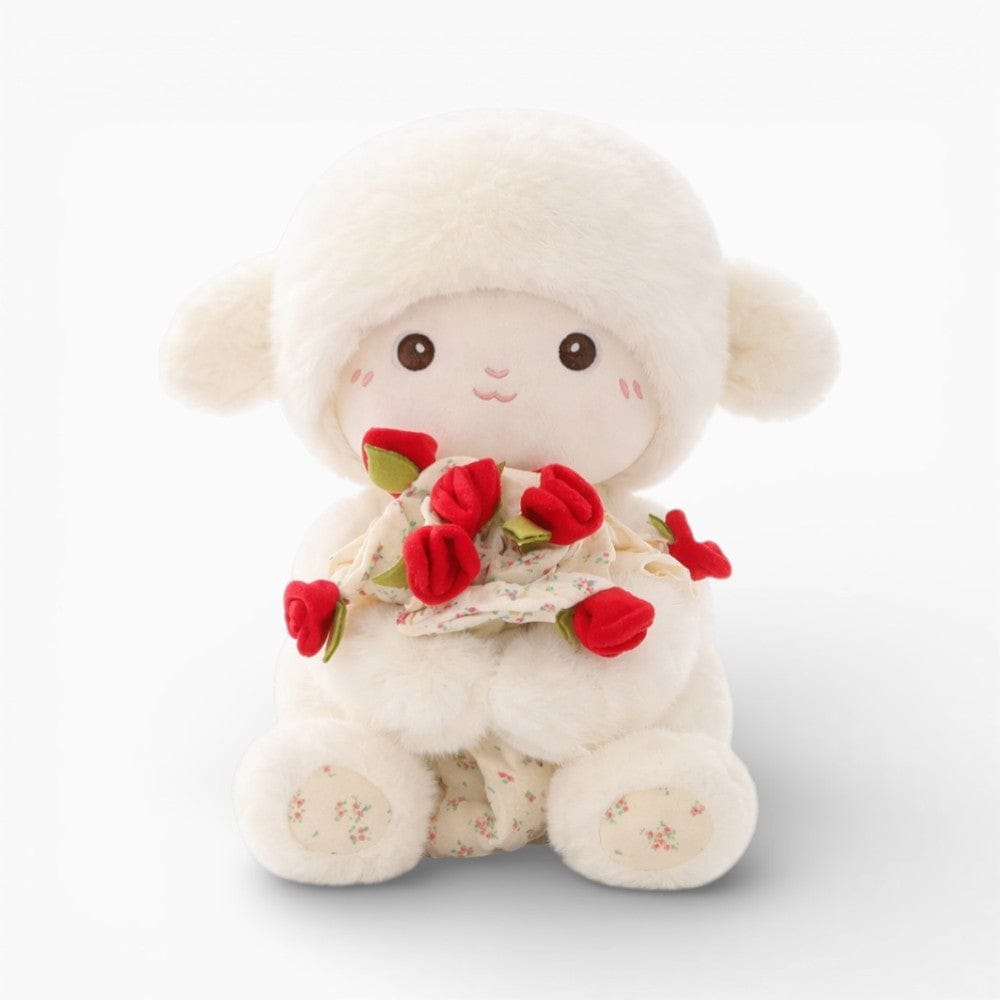 Pluschtierland Schaf Kuscheltier mit Rose niedliches Lamm Stofftier Valentinstagsgeschenk Schaf Kuscheltier mit Rose niedliches Lamm Stofftier Valentinstagsgeschenk