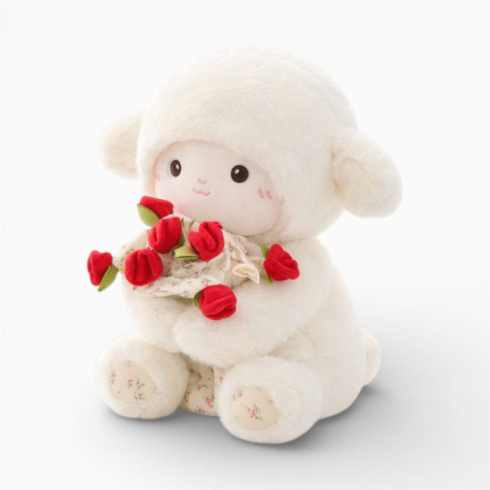 Pluschtierland Schaf Kuscheltier mit Rose niedliches Lamm Stofftier Valentinstagsgeschenk Schaf Kuscheltier mit Rose niedliches Lamm Stofftier Valentinstagsgeschenk