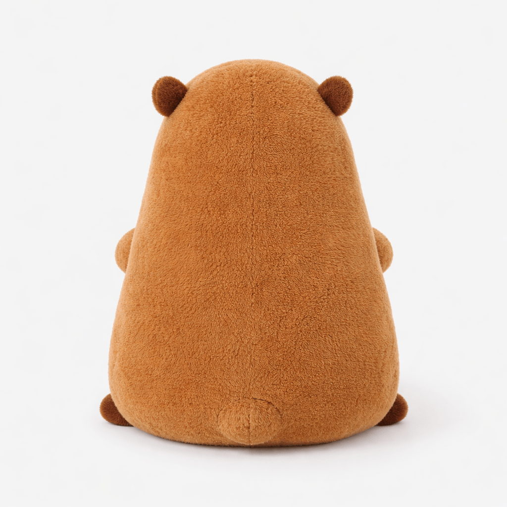 Pluschtierland Schlafendes Capybara Kuscheltier mit blauer Nasenblase Schlafendes Capybara Kuscheltier mit blauer Nasenblase