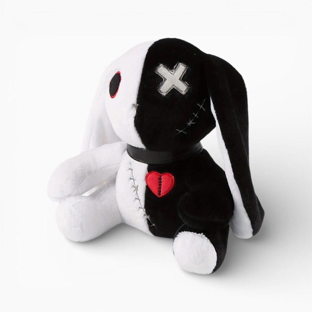 Pluschtierland Schwarz-weißes Gothic-Hasen-Kuscheltier mit Herz Schwarz-weißes Gothic-Hasen-Kuscheltier mit Herz