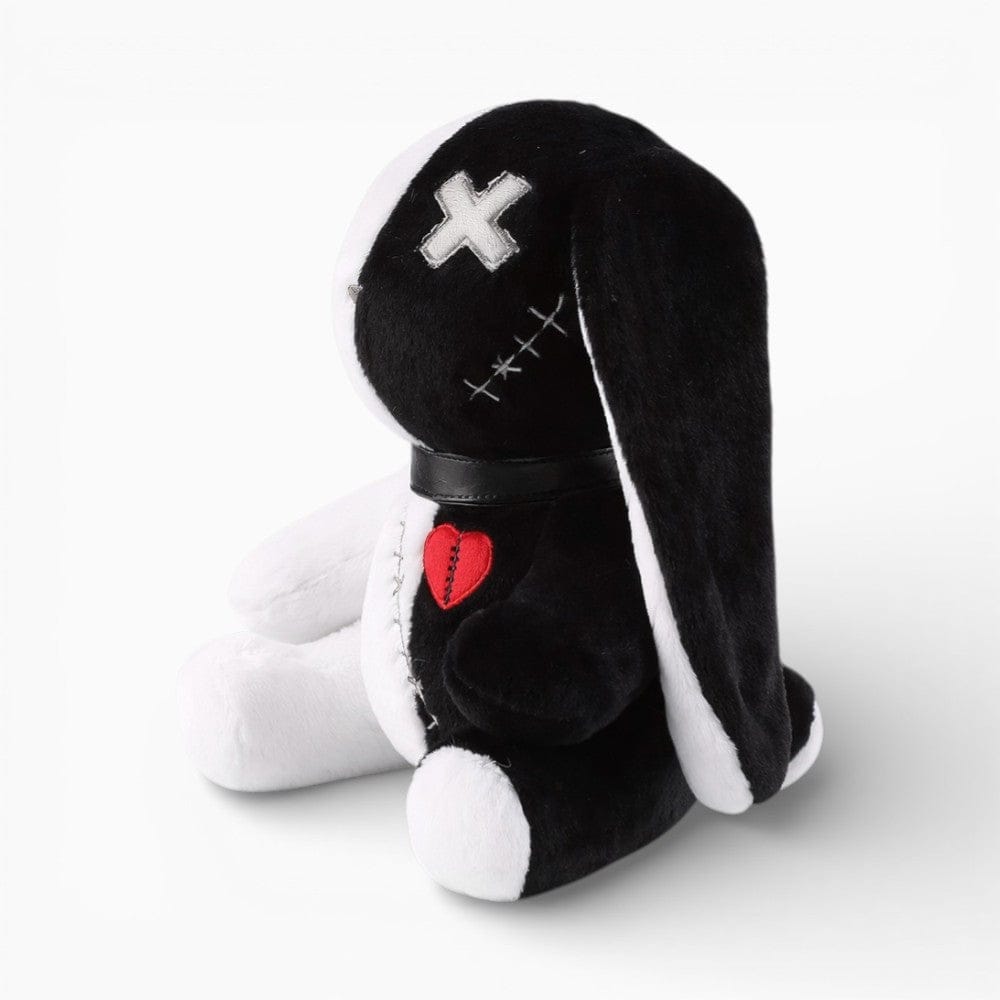 Pluschtierland Schwarz-weißes Gothic-Hasen-Kuscheltier mit Herz Schwarz-weißes Gothic-Hasen-Kuscheltier mit Herz