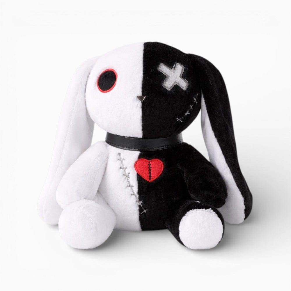 Pluschtierland Schwarz-weißes Gothic-Hasen-Kuscheltier mit Herz Schwarz-weißes Gothic-Hasen-Kuscheltier mit Herz