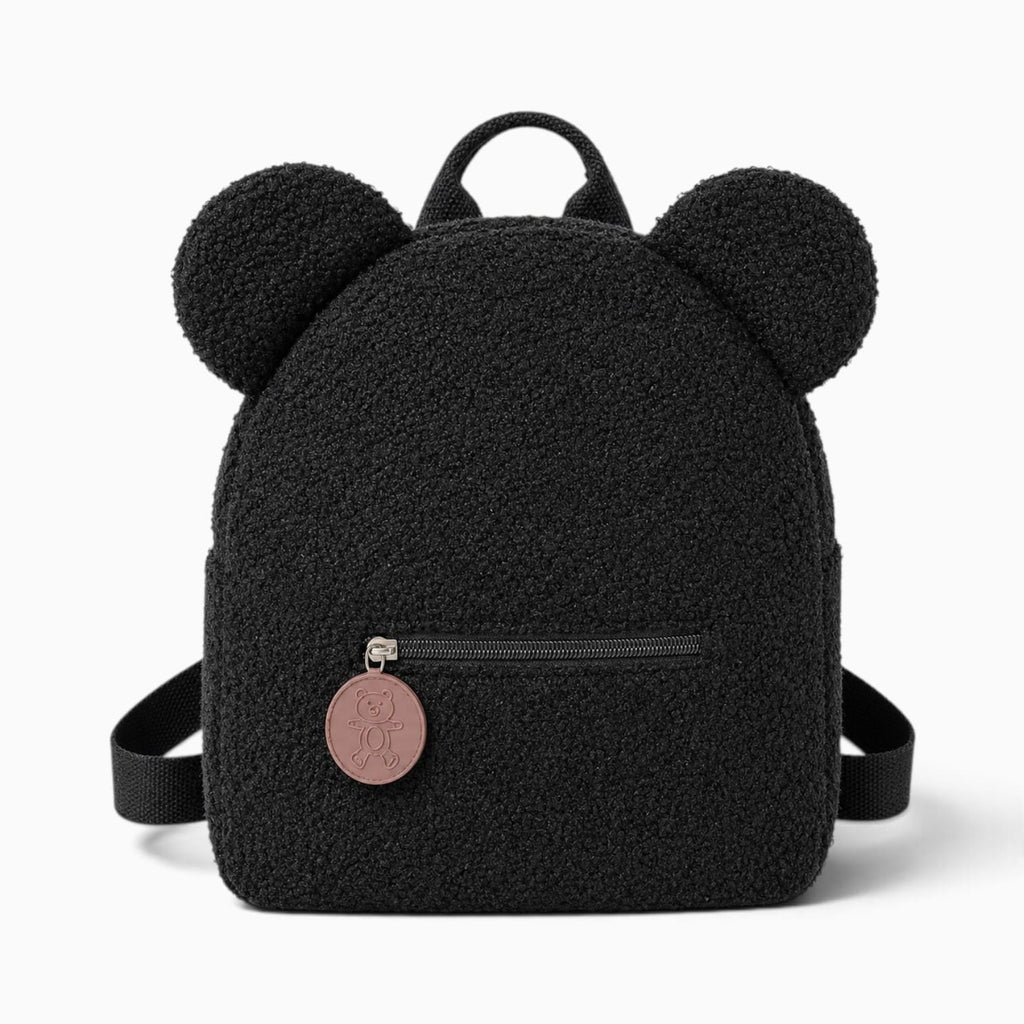 Pluschtierland Schwarzer Plüsch-Rucksack mit Bärenohren Schwarzer Plüsch-Rucksack mit Bärenohren