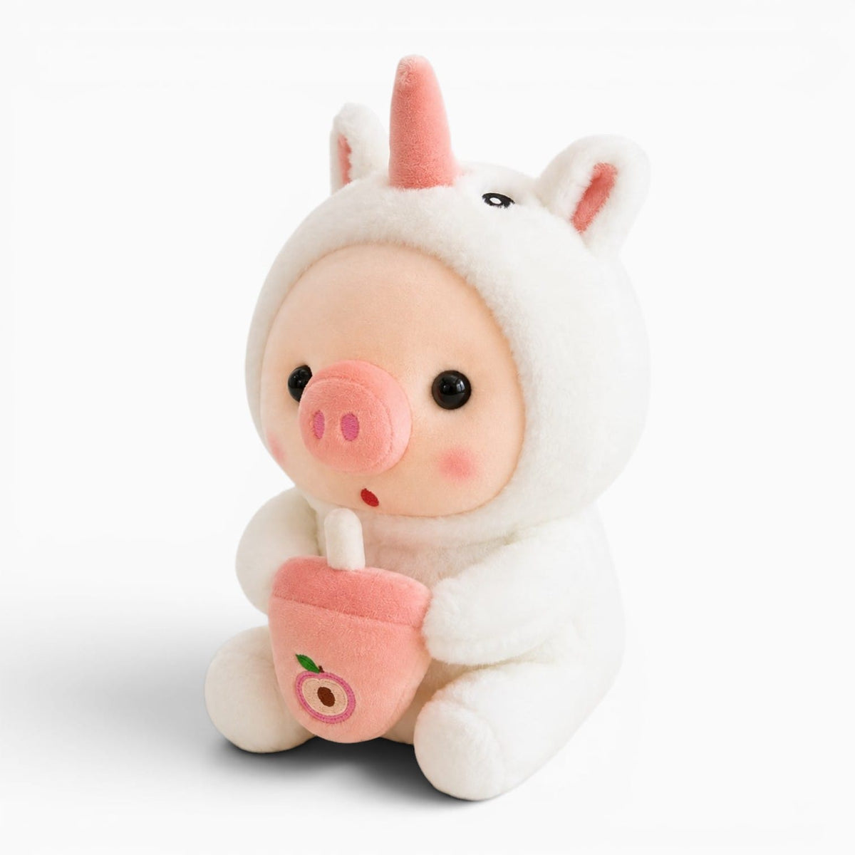 Pluschtierland Schwein-Kuscheltier im Einhornkostüm mit Getränk Schwein-Kuscheltier im Einhornkostüm mit Getränk