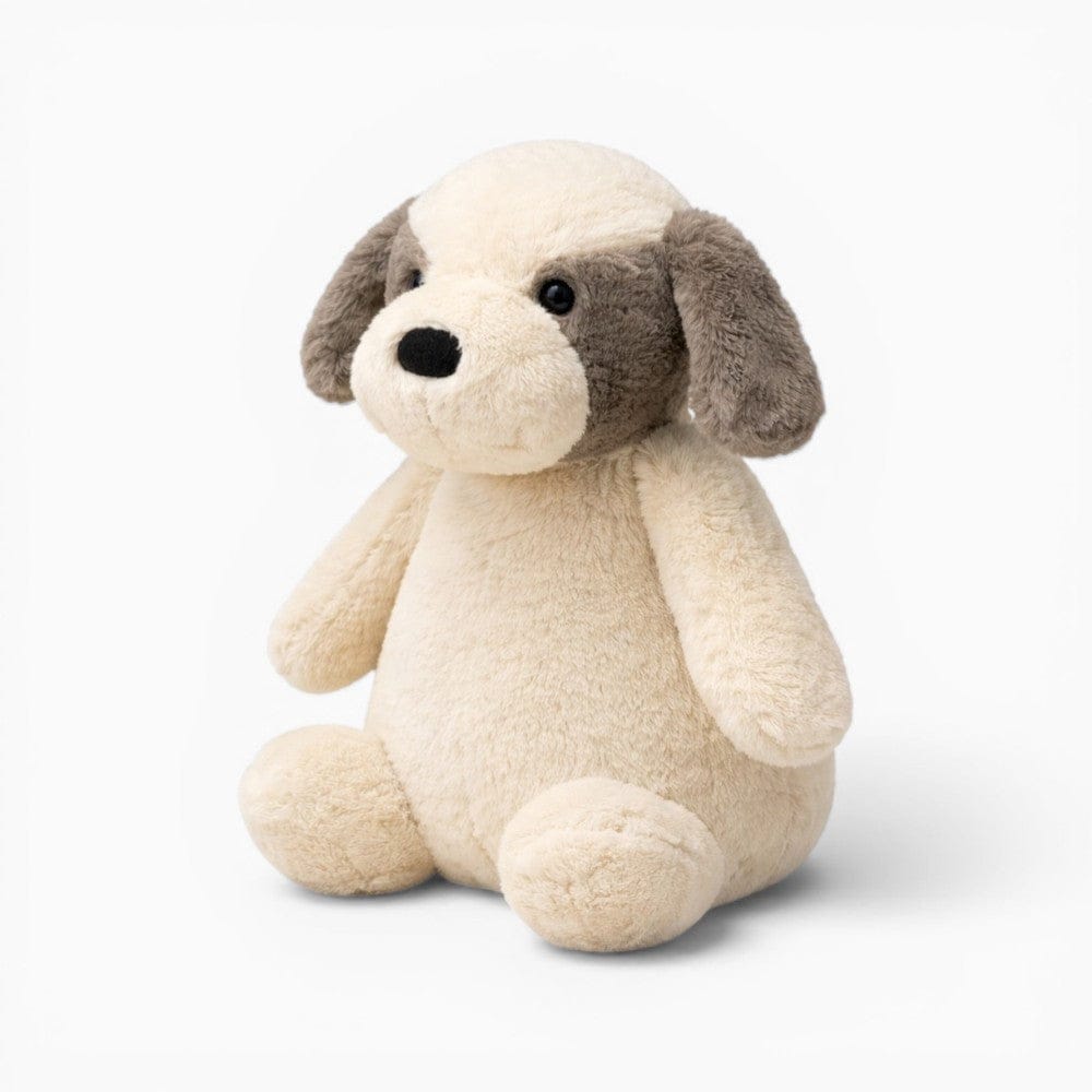 Pluschtierland Sitzendes beiges Hund Kuscheltier mit grauen Ohren Sitzendes beiges Hund Kuscheltier mit grauen Ohren