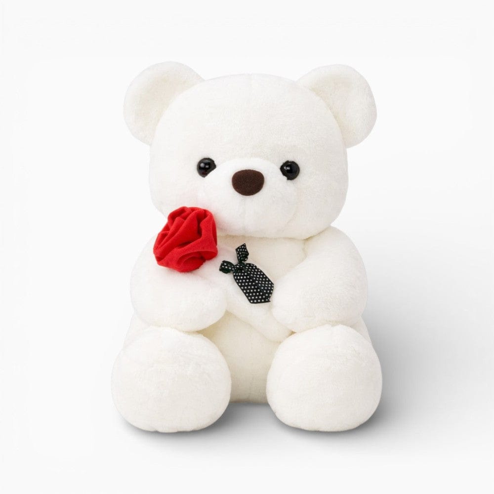 Pluschtierland Weißer Teddybär mit einer roten Rose Weißer Teddybär mit einer roten Rose