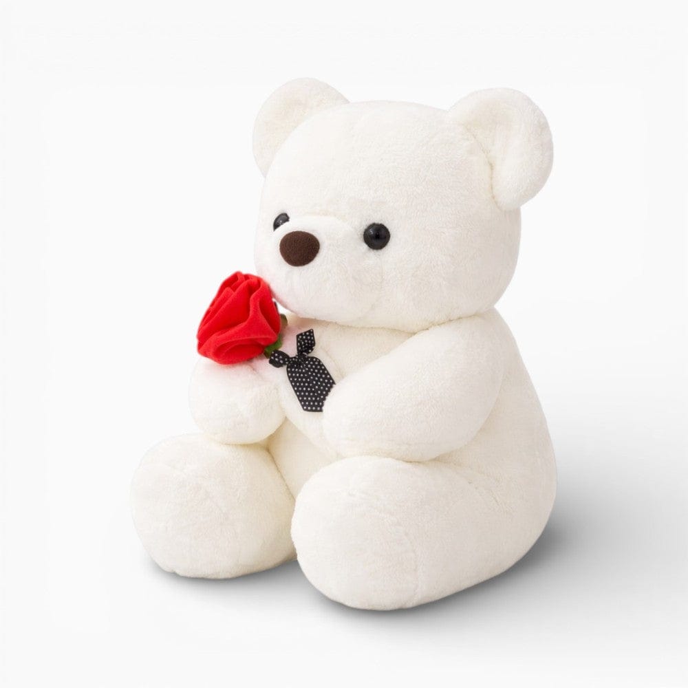 Pluschtierland Weißer Teddybär mit einer roten Rose Weißer Teddybär mit einer roten Rose