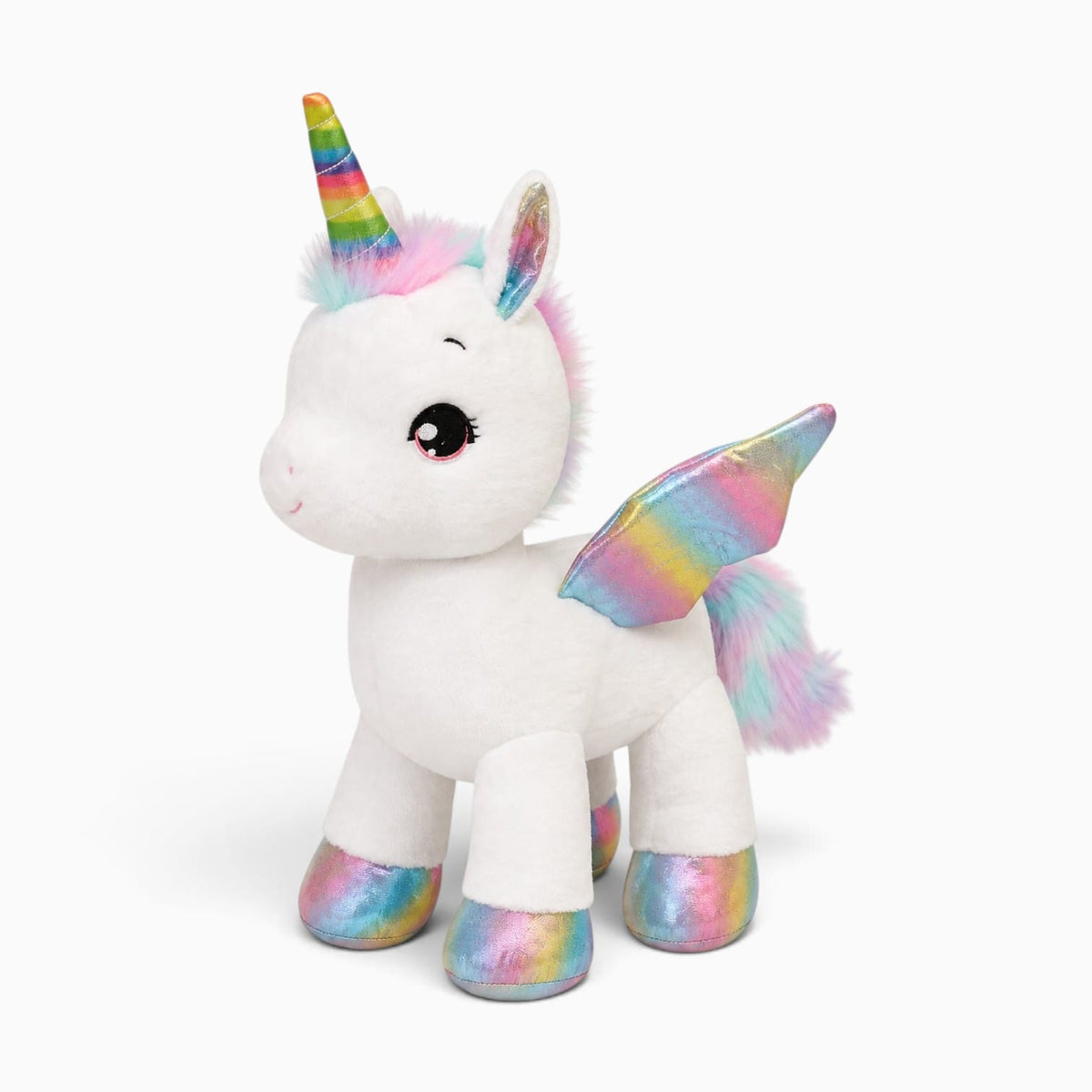 Pluschtierland Weißes Einhorn-Kuscheltier mit Regenbogenflügeln Weißes Einhorn-Kuscheltier mit Regenbogenflügeln