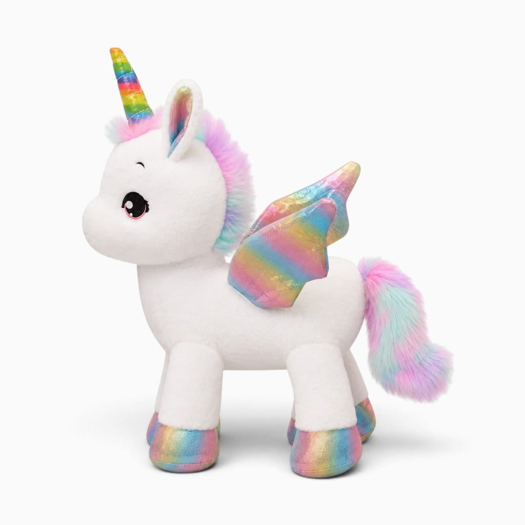 Pluschtierland Weißes Einhorn-Kuscheltier mit Regenbogenflügeln Weißes Einhorn-Kuscheltier mit Regenbogenflügeln