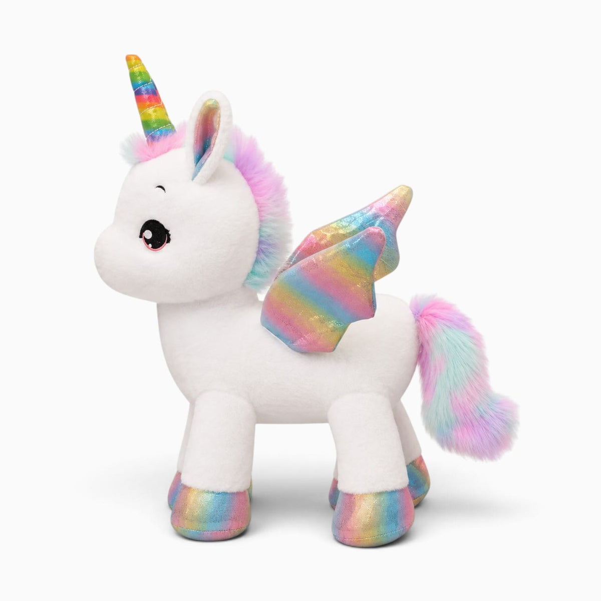 Pluschtierland Weißes Einhorn-Kuscheltier mit Regenbogenflügeln Weißes Einhorn-Kuscheltier mit Regenbogenflügeln