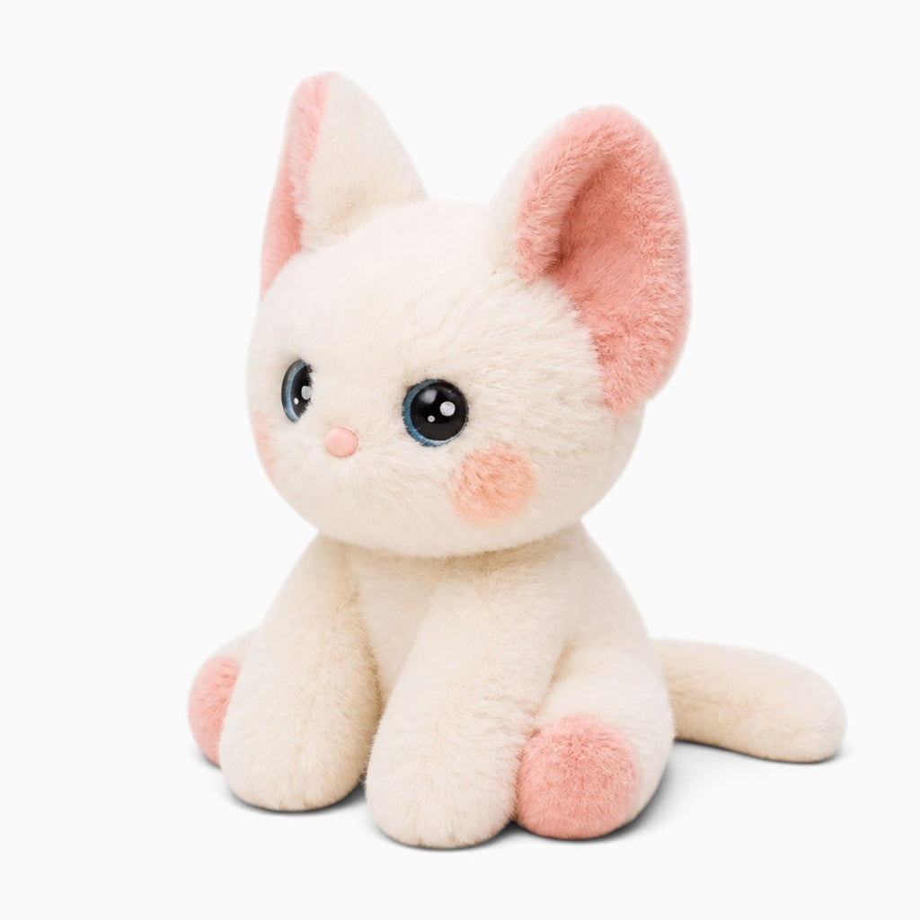 Pluschtierland Weißes Katzen-Kuscheltier mit rosa Details Weißes Katzen-Kuscheltier mit rosa Details