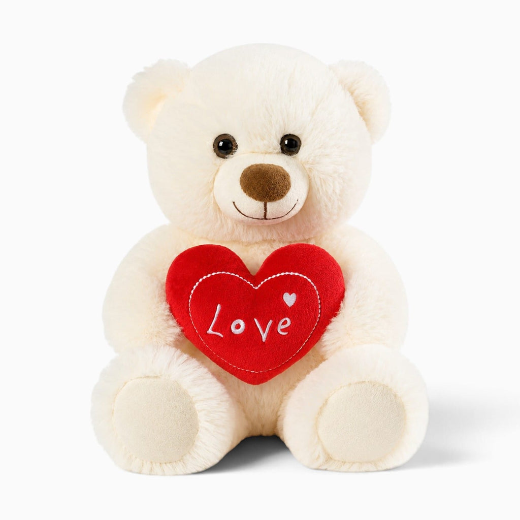 Pluschtierland Weißes Kuscheltier Teddybär mit rotem Herz Weißes Kuscheltier Teddybär mit rotem Herz