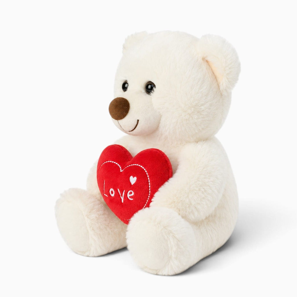 Pluschtierland Weißes Kuscheltier Teddybär mit rotem Herz Weißes Kuscheltier Teddybär mit rotem Herz