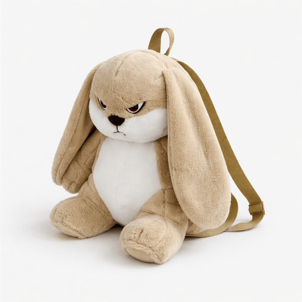 Pluschtierland Wütender Hasen-Kuscheltierrucksack in Beige Wütender Hasen-Kuscheltierrucksack in Beige